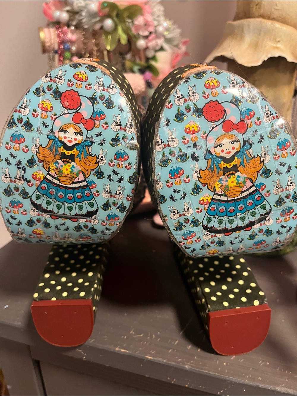 Irregular Choice Green Polka Dot Floral Platform Sandals - Picture 10 of 15